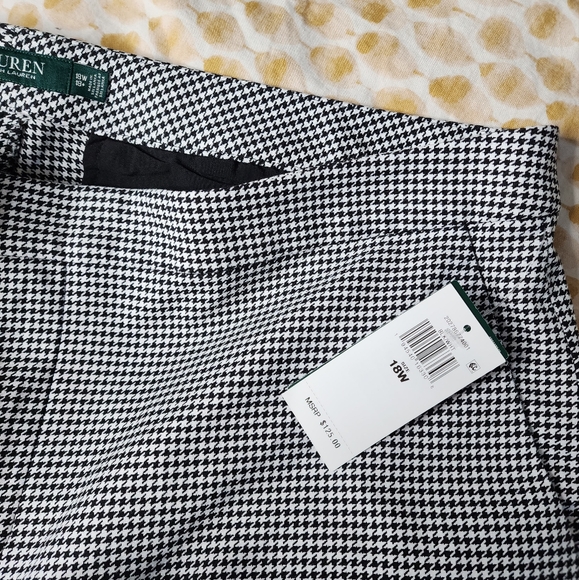 NWT Lauren Ralph Lauren Houndstooth Mid Rise Cropped Pants Black Womens Size 18W - Picture 6 of 14